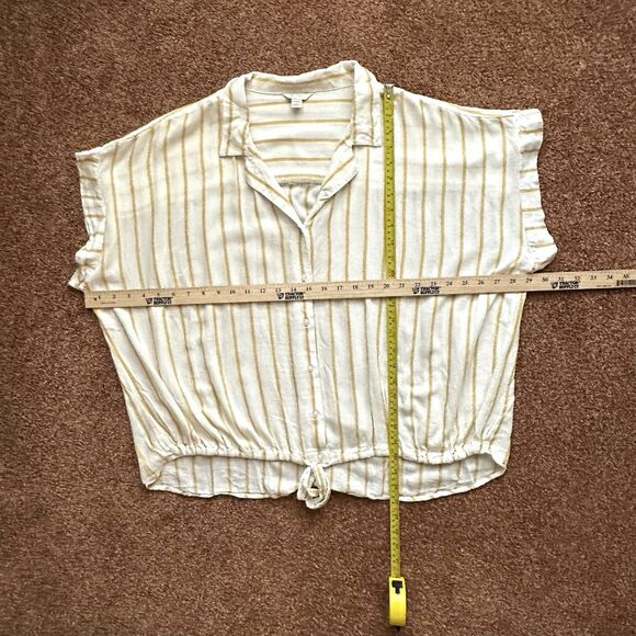 Linen Blend Est 1946 Top Women’s 22 24 White Yellow Stripe Short Sleeve - Picture 6 of 7